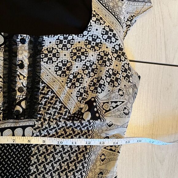 90s vintage cap sleeve patchwork chiffon midi dress - Picture 11 of 12